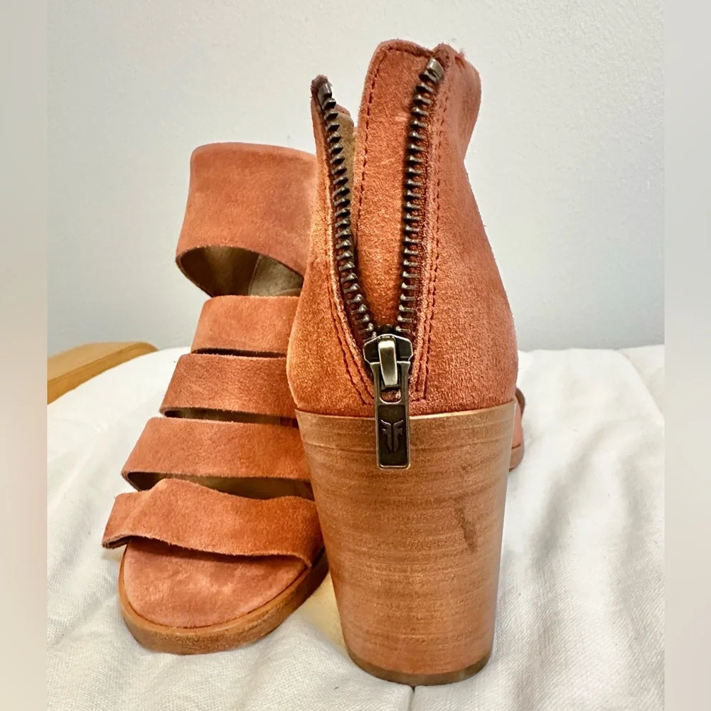 Frye Tash Rose Suede Leather Strappy Sandal Peep Toe Ankle Bootie NWOT size 10 - Picture 5 of 13
